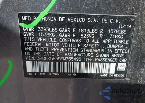 2015 Honda Fit Lx из США, поврежденный, VIN 3HGGK5H55FM755495